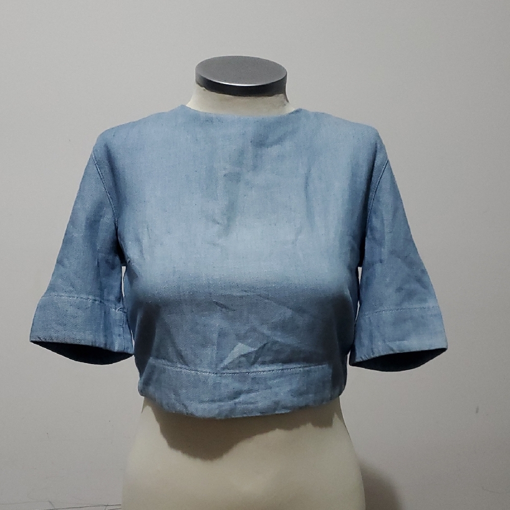 3x1 Light Blue Cropped Denim Blouse